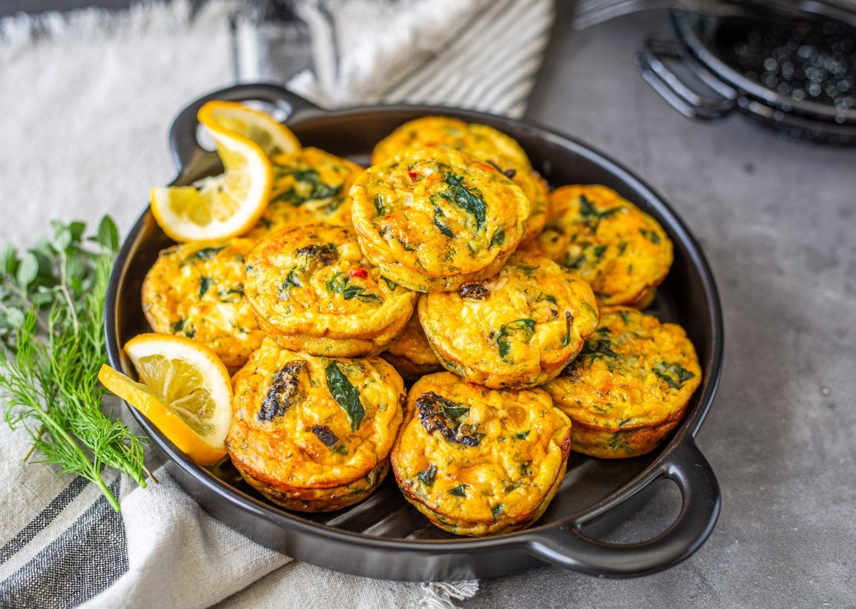 Healthy Mediterranean Rice and Chick Pea Mini-Frittatas - an egg muffin in my hand.