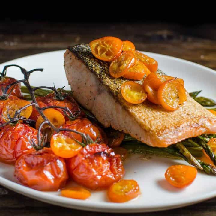 Image for Brown Butter Pan fried Salmon with Roasted Kumquats and Vegetables