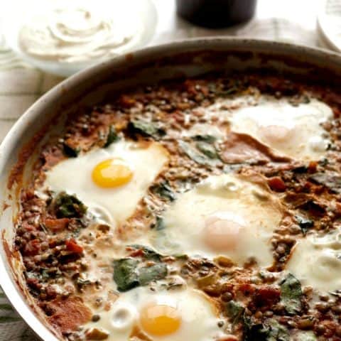 Image for Baked Eggs in Tomatoes with Lentils and Whipped Goat Cheese