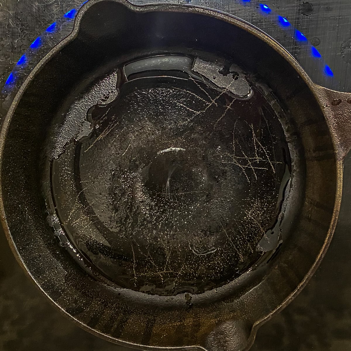 Step 1 - A hot cast iron skillet with oil before adding the corn.