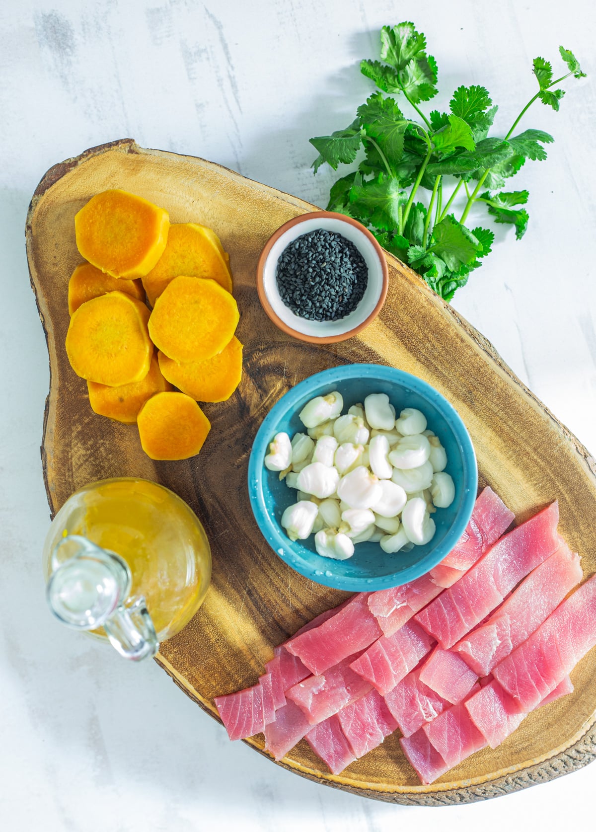Ingredients before assembling the tiradito de atun platter.