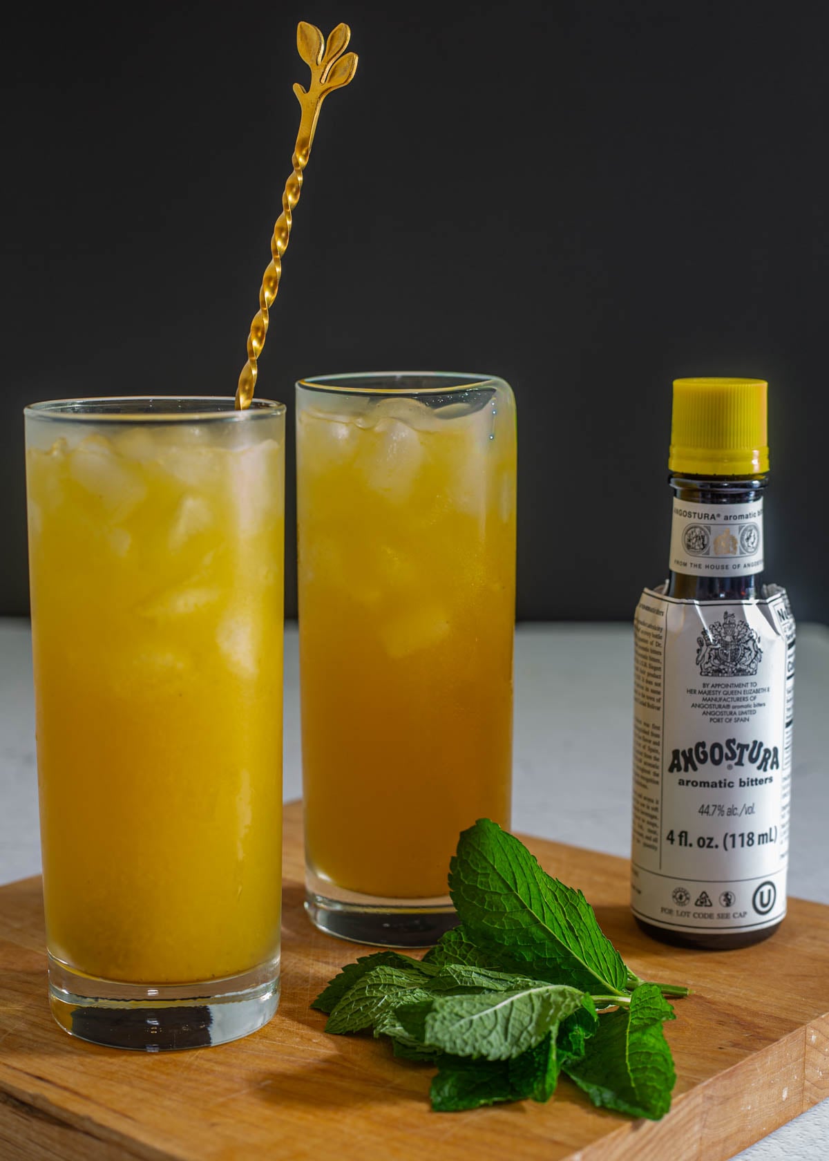 Step 3 - 2 highball glasses are topped with ginger ale, and add several drops of angostura bitters.