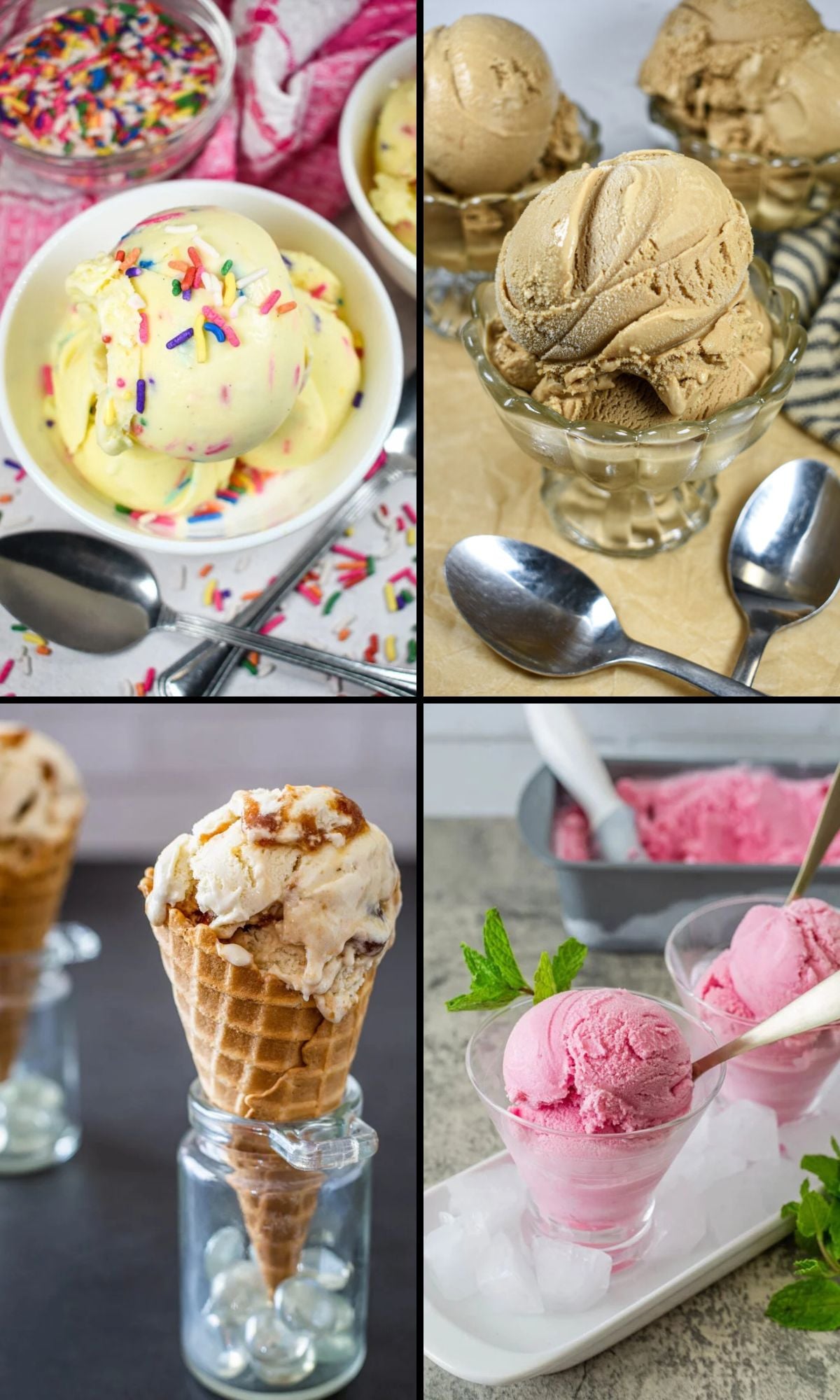 A collage of 14 elevated custard ice cream recipes.