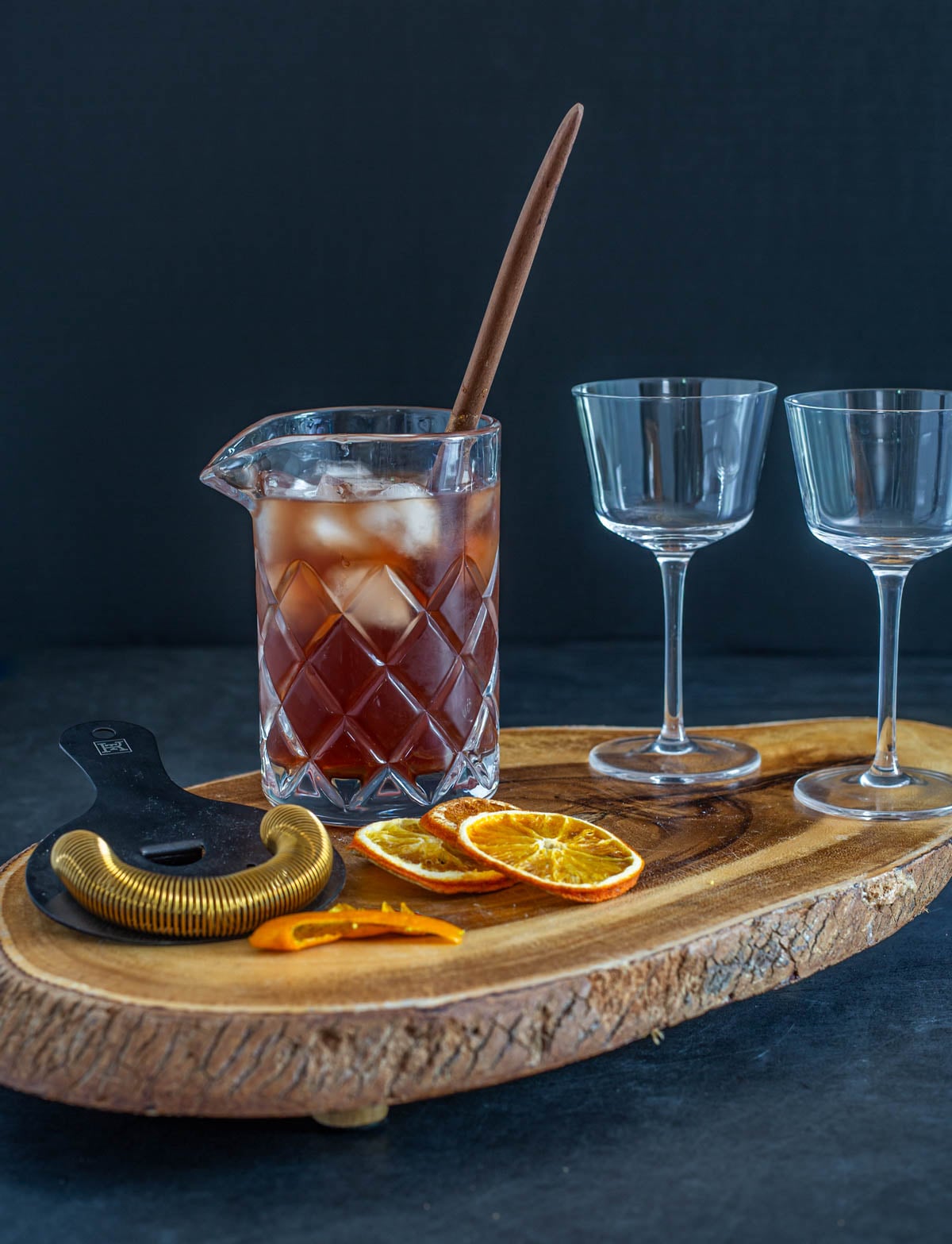 This tepache cocktail is simple: Add all ingredients to a cocktail mixing glas half-filled with ice. Stir to chill.