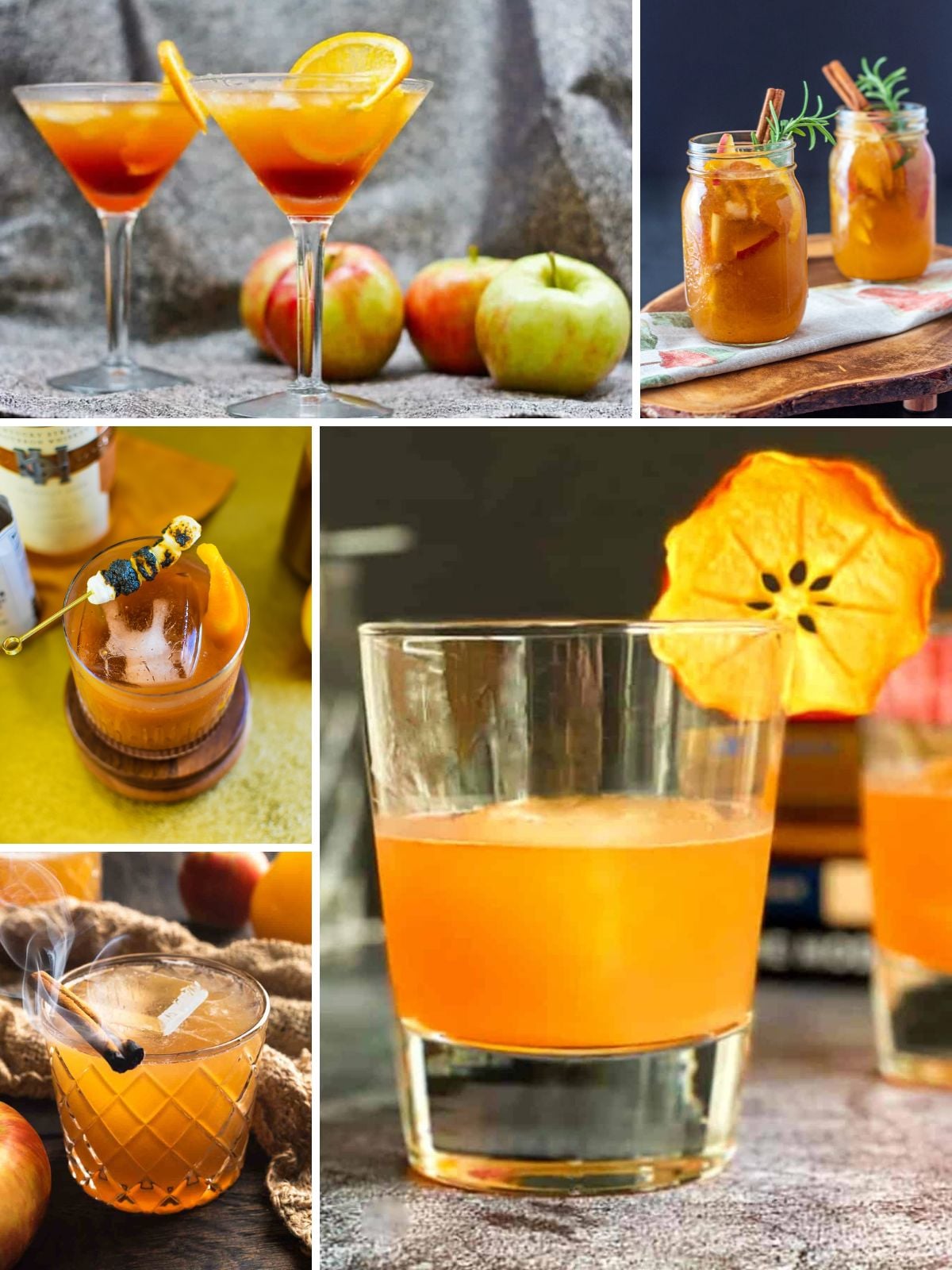 A collage of creative fall bourbon cocktails.